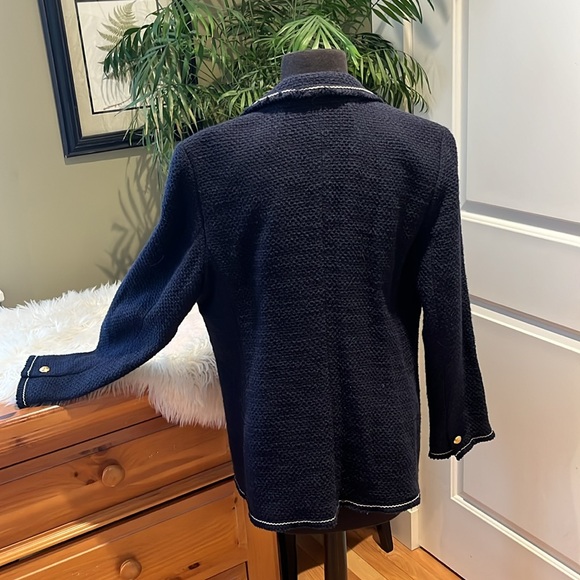 Talbots Navy Blue Blazer with White Stitching - Picture 3 of 5